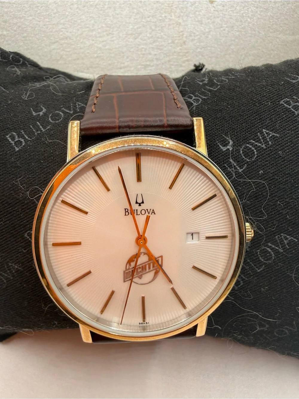 BULOVA Mens Classic Look Bechtel Recognition  Stainless Steel Genuine Leather